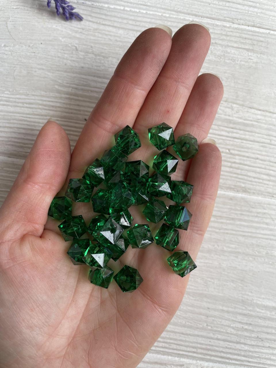 Бусини " Куб кришталевий" 10 мм, темно-зелені 500 грамів
