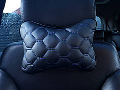 Подушка на підголівник, ЕКОШКІРА, колір чорний, нитка синя