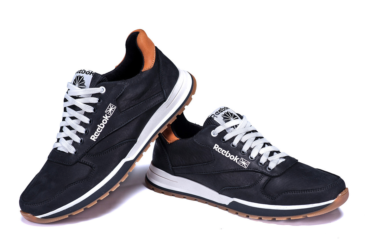 Чоловічі шкіряні кросівки Reebok Classic black чорні, фото 1