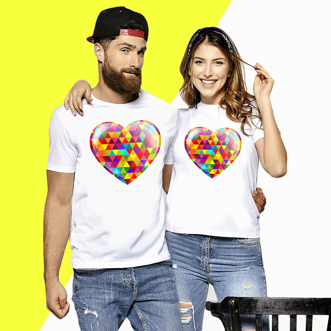 Парна футболка з принтом "Серце кольорове" Push IT