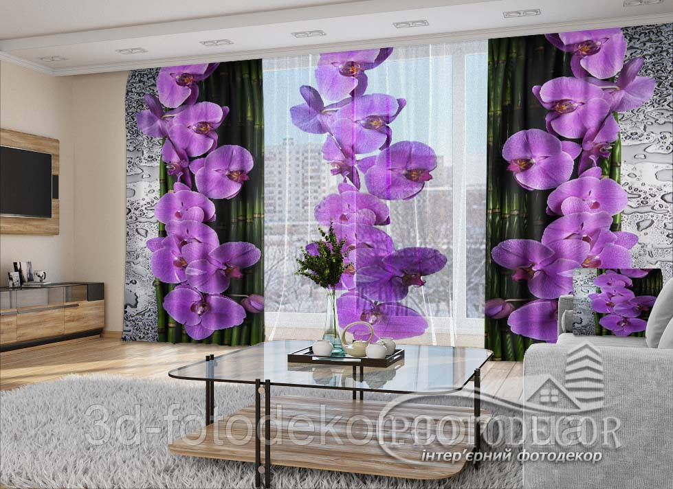3D - Фото Шторы и тюль "3D Орхидеи и бамбук" - любой размер. Читаем описание! - фото 1 - id-p1658248869