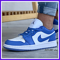 Кроссовки женские Nike Jordan Retro 1 Low blue white / кеды Найк Джордан Ретро 1 низкие синие белые