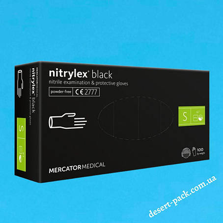 Рукавиці "S" нітрилові |NITRYLEX® BLACK| (100 шт.) проти бактерій, грибків та вірусів, фото 1