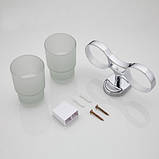 Подвійна склянка Frap F1908 з тримачем для зубних щіток, матовий хром, фото 3