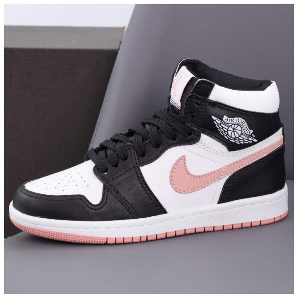 Жіночі кросівки Nike Air Jordan 1 Retro High White/Black/Pink, шкіряні кросівки найк аір джордан 1 ретро хай аїр, фото 1