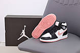 Жіночі кросівки Nike Air Jordan 1 Retro High White/Black/Pink, шкіряні кросівки найк аір джордан 1 ретро хай аїр, фото 7