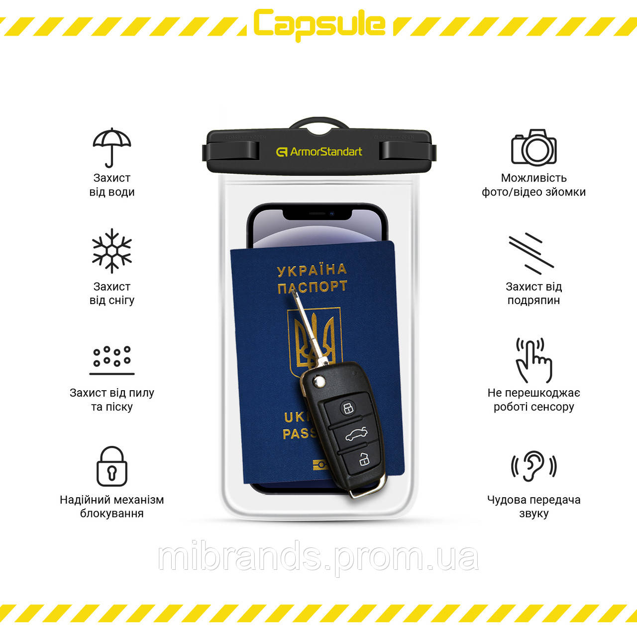 Водонепроницаемый чехол для мобильного телефона и документов Armorstandart Capsule Waterproof Case Black - фото 6 - id-p1658329643