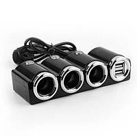 Розгалужувач трійник прикурювача з подовжувачем  Olesson 1503 Черная 12/24V 120W/2USB+выклатеь