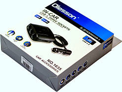 Прикурка-тройник з подовжить. Olesson 1635 Чорна 12/24V 100W/2USB+1 вимикач