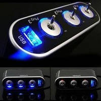 Прикурка-тройник з подовжить./1USB WF-0088 (0306) Black 12/24V 60W/ 3-тумблер