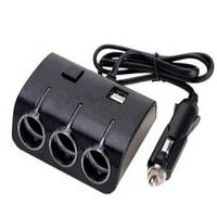 Розгалужувач трійник прикурювача з подовжувачем /2USB  1506 Black 12/24V 120W/выключатель  (2816)