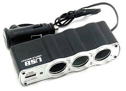 Прикурка-тройник з подовжить./USB WF-0120