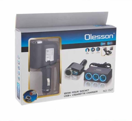 Разветвитель прикуривателя четырёхкратный Olesson CSL1527 прикурка/USB/LED Подсветкакабель 120W, фото 1