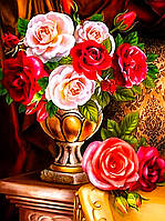 Алмазная вышивка. Набор "Розы в вазе" 40*54 см, полная выкладка, 40 цветов