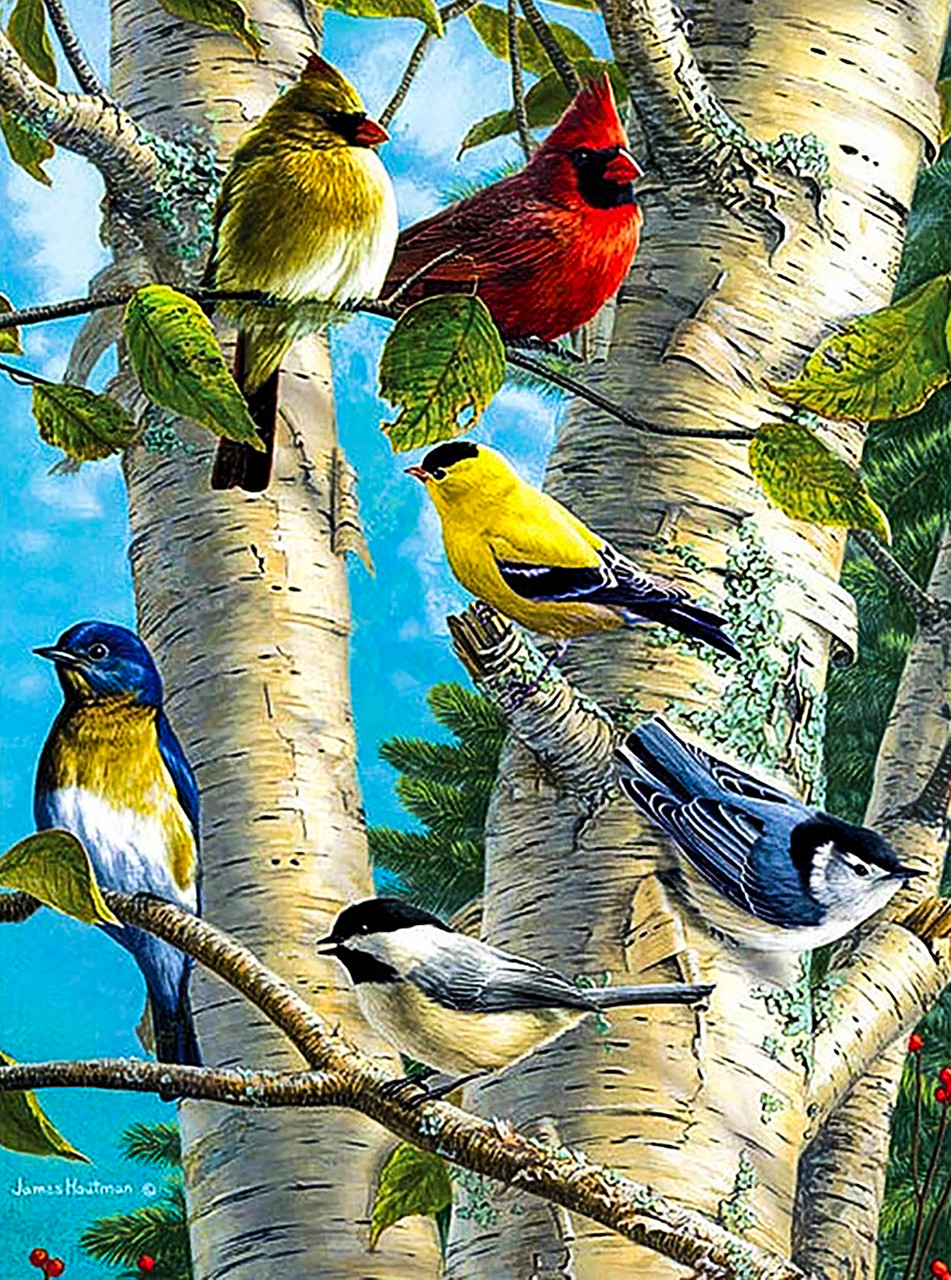 Алмазна вишивка. Набір "Птахи на дереві" 40*54 см, повна викладка, 45 кольорів