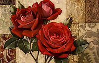 Алмазная вышивка.  Набор "Красные винтажные розы "  54*35 см, полная выкладка, 35 цветов