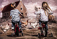 Алмазная вышивка. Набор "Дети на велосипедах" 43*30 см, полная выкладка, 35 цветов