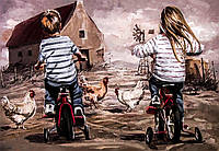 Алмазна вишивка. Набір "Діти на велосипедах" 71*49 см, повна викладка, 35 кольорів