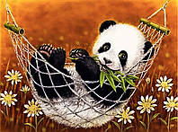 Алмазная вышивка. Набор "Панда в ромашках" 68*50 см, полная выкладка, 30 цветов