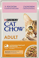 Консервированный корм Purina Cat Chow ADULT Нежные кусочки с лососем и зеленым горошком в желе для кошек 85 г