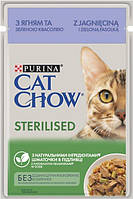 Консервований корм Purina Cat Chow Sterilised Ніжні шматочки з ягням та зеленою квасолею для кастрованих котів 85 г