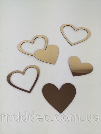 Набір дзеркальних сердець, золоті серця, фото 1