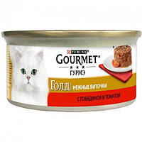 Влажный Корм Purina Gourmet Gold с говядиной и томатами Нежные биточки для взрослых котов 85г