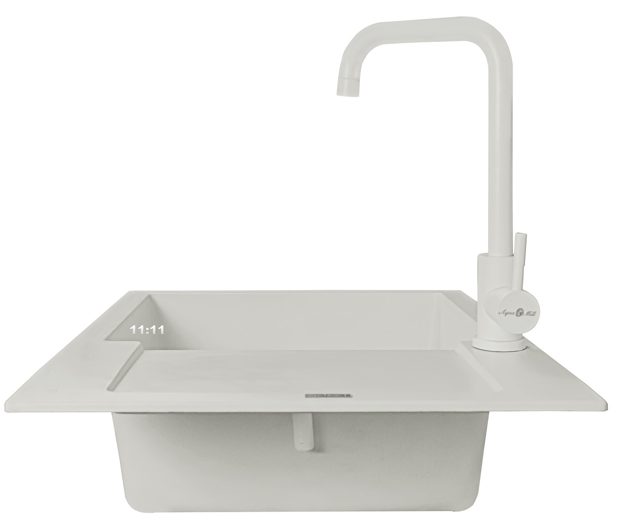 Гранитная мойка для кухни AquaMill OSAKA MINI белая + Смеситель GRAND ...