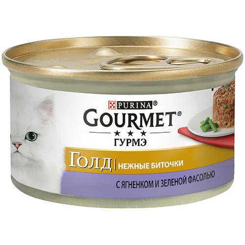 Gourmet Gold (Гурмет Голд) НЕЖНЫЕ БИТОЧКИ ЯГНЕНОК И ФАСОЛЬ, консерва для кошек 85 г - фото 1 - id-p1658487178