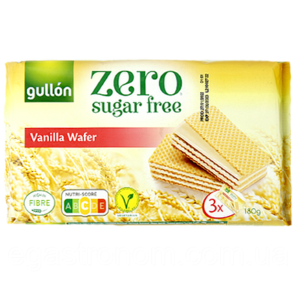 Вафлі ванільні (без цукру) Гуллон Gullon vanilla wafer 180g 12шт/ящ (Код: 00-00012426)