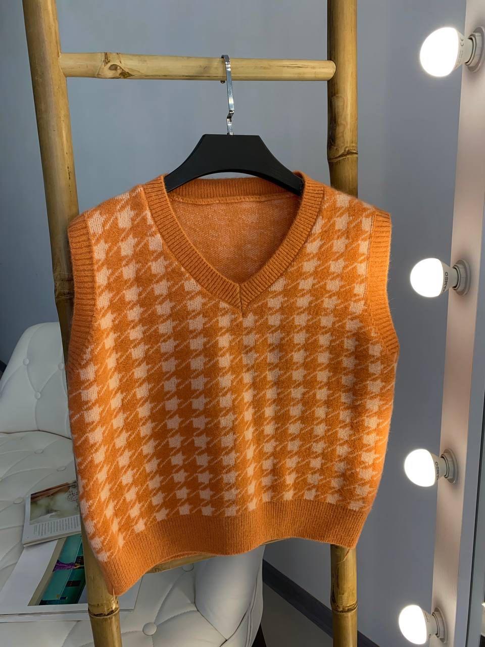 Жилетка дитяча в'язана "гусяча лапка" Цегляна 40621 40, Кирпичный, Унисекс, Весна Осень, фото 1