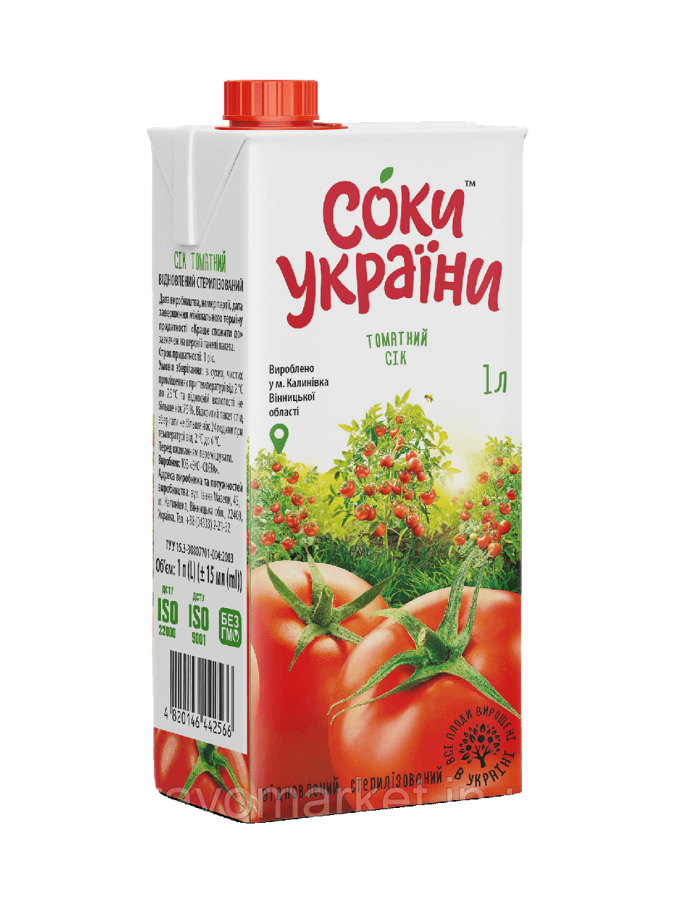 Сік томатний 1л ТМ Соки України, фото 1