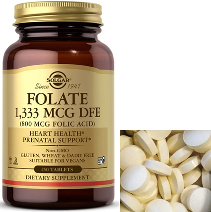 Фолієва кислота Солгар Solgar Folate 1333 mcg DFE (Folic Acid 800 mcg) 250 капсул, фото 1