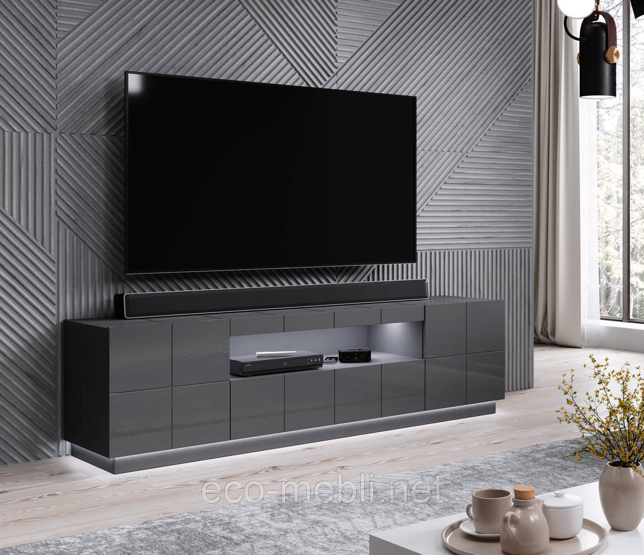 Тумба 2Д1Ш для ТВ RTV Reja 150 графіт глянець Cama meble