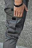 Весняні зручні штани чоловічі сірі карго з кишенями, спортивні штани з манжетами чоловічі, фото 7
