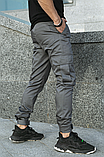 Весняні зручні штани чоловічі сірі карго з кишенями, спортивні штани з манжетами чоловічі, фото 8