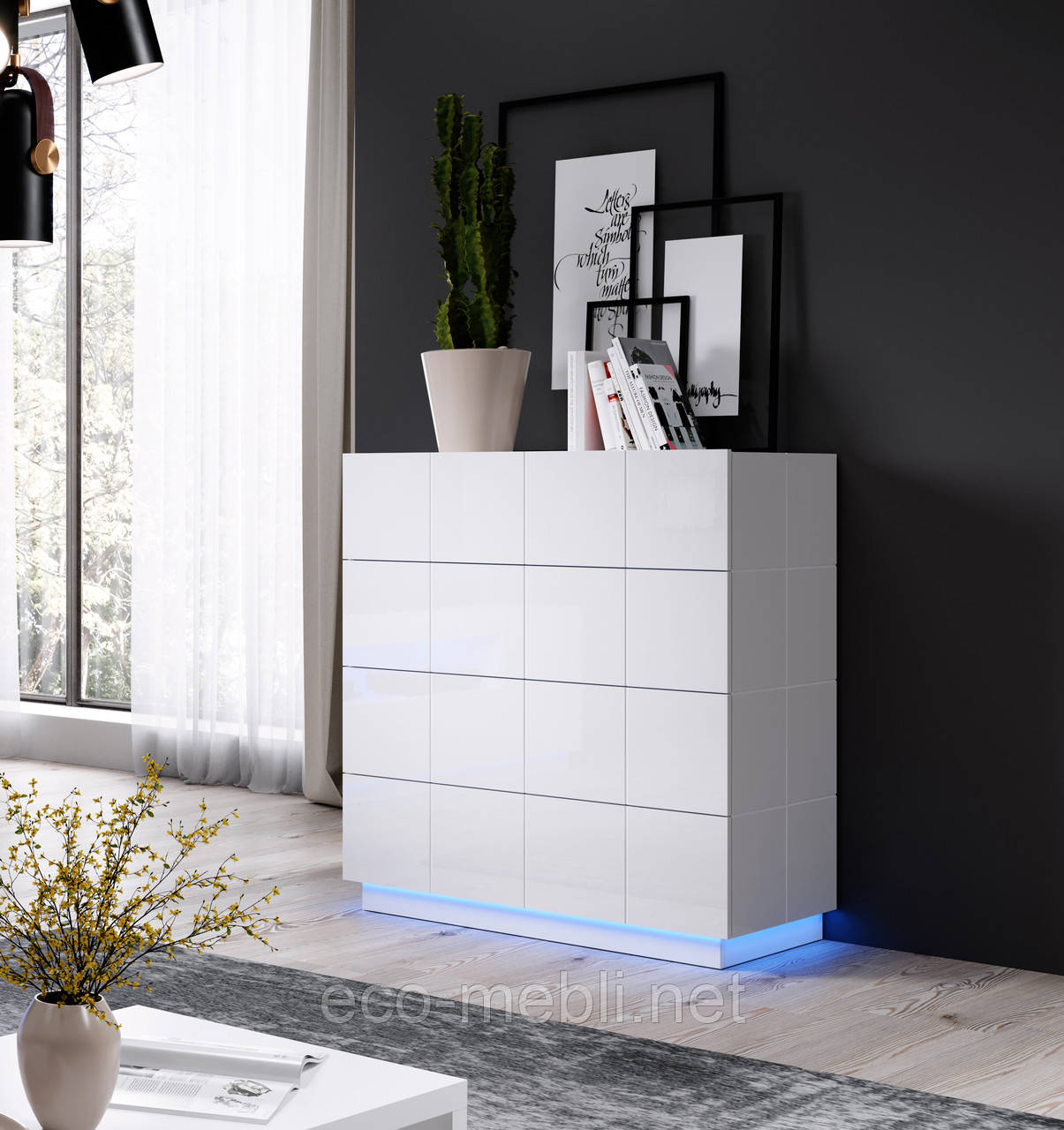 Комод 4Ш у вітальню, спальню Reja білий глянець Cama meble