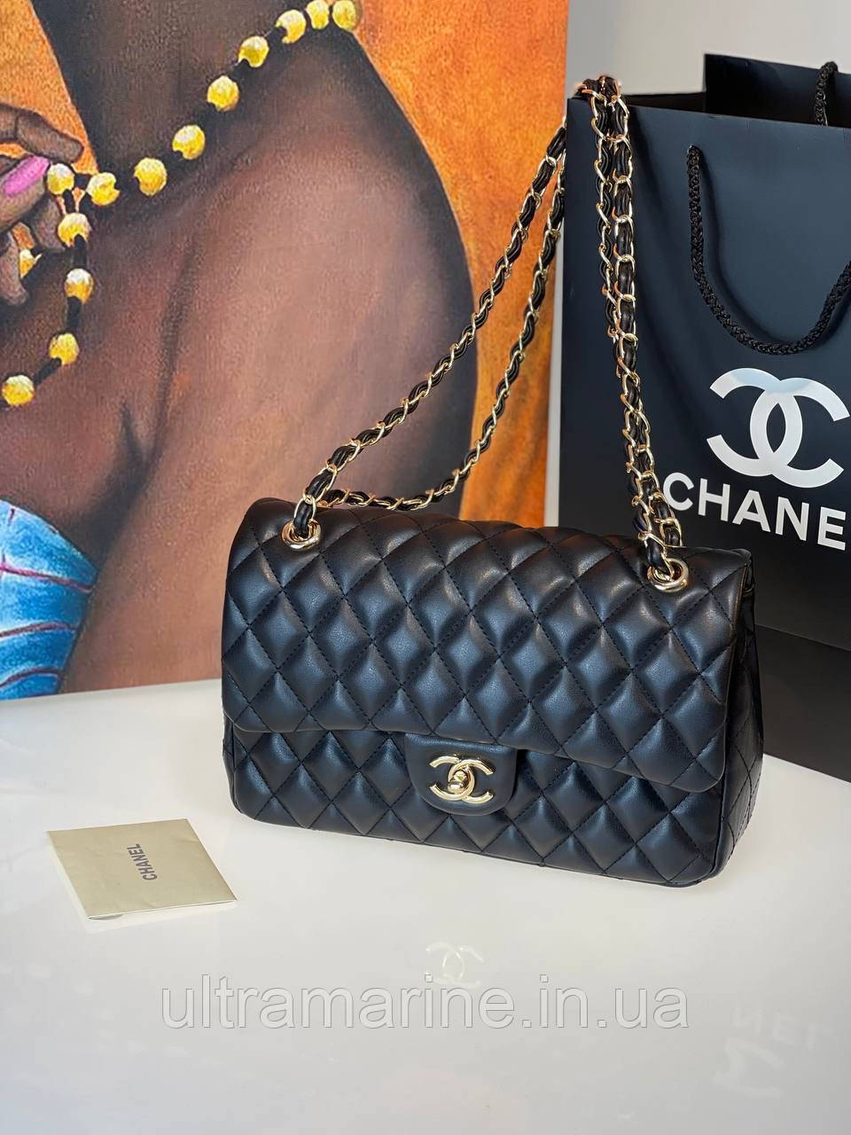 Модна жіноча чорна сумка Chanel Шанель з ручками