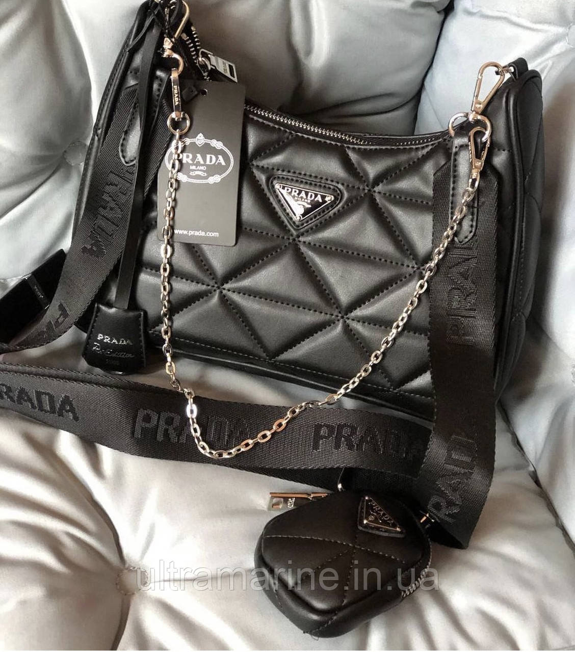 Модна жіноча шкіряна стьобана сумка Prada Прада
