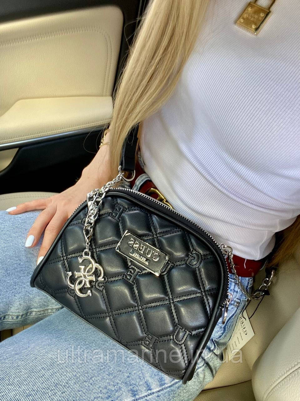 Модна жіноча чорна сумка Guess Гесс 20x18sм