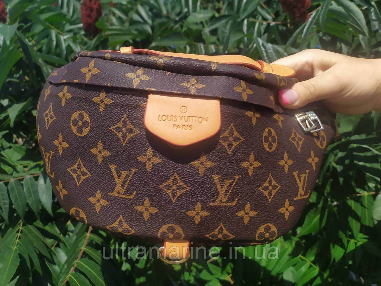 Модна коричнева шкіряна сумка бананка на пояс Louis Vuitton Луї Вітон