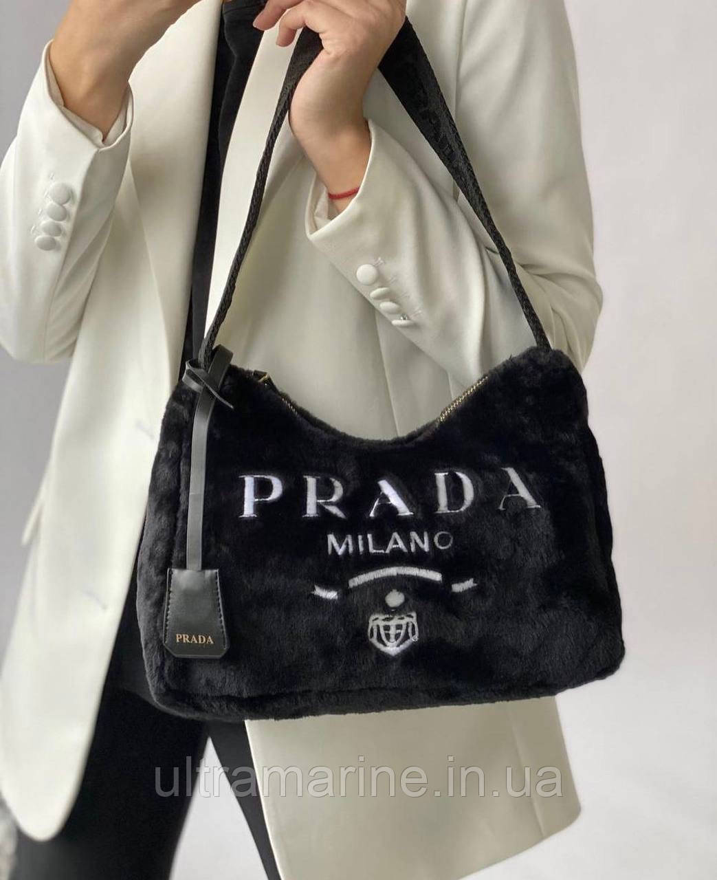 Модна жіноча хутрова чорна сумка Prada Прада