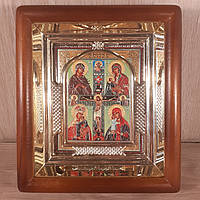 Икона Распятие Иисуса Христа, лик 10х12 см, в светлом прямом деревянном киоте с арочным багетом