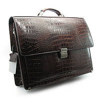Портфель мужской коричневый Desisan для документов А4 сумка классическая из натуральной кожи под крокодила