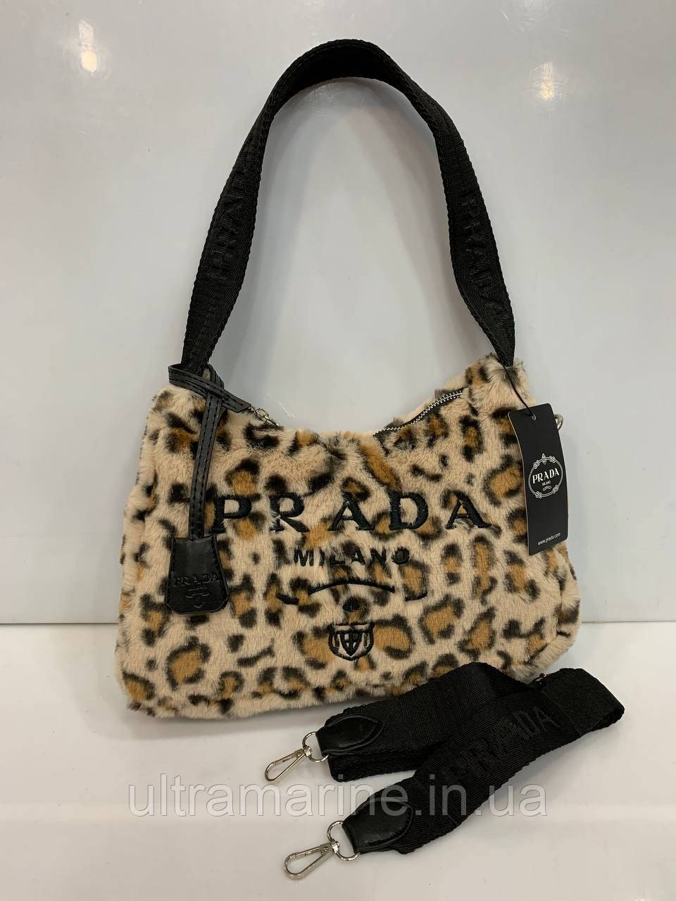 Модна жіноча хутрова леопардова сумка Prada Прада