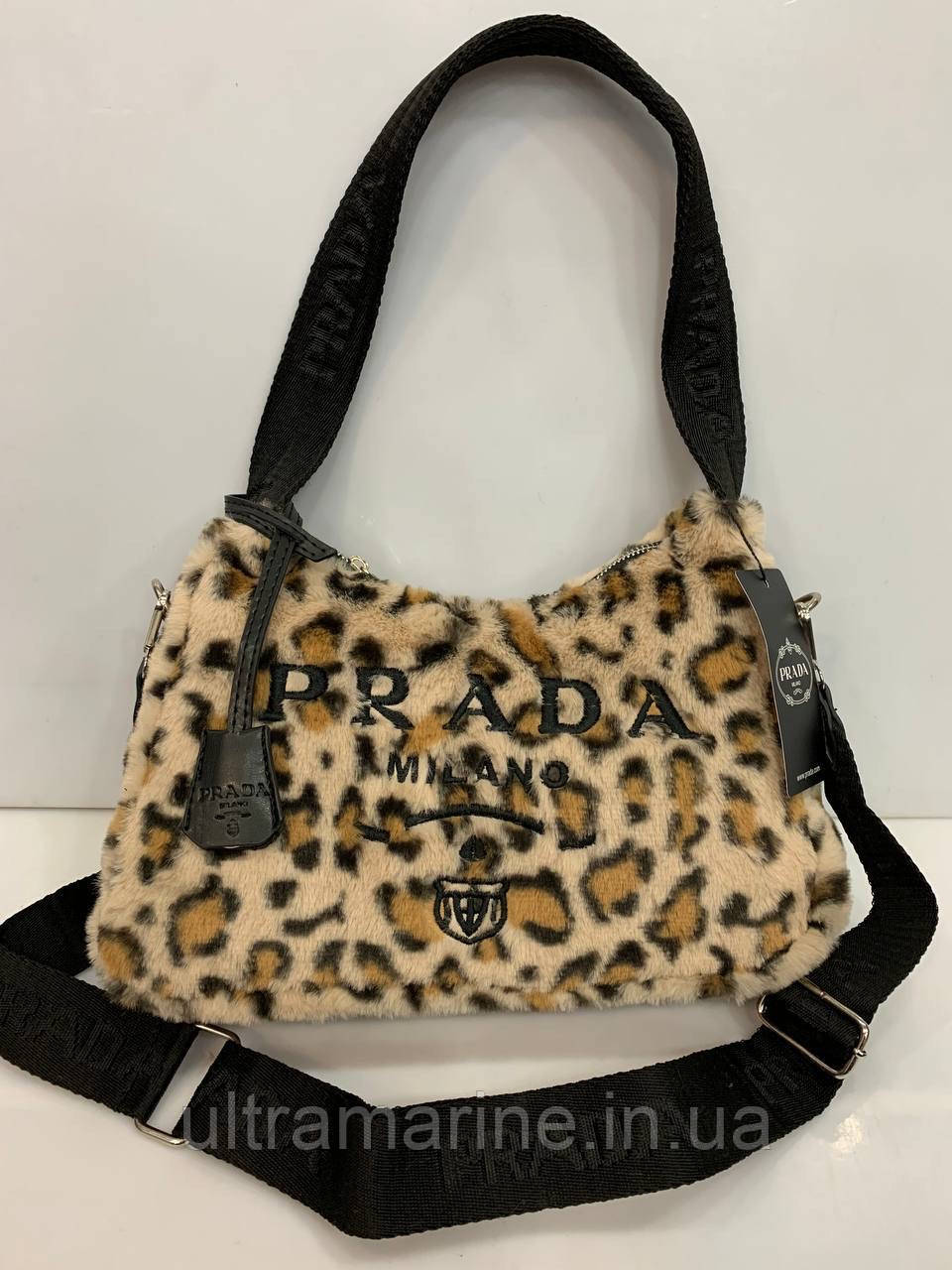 Модна жіноча хутрова леопардова сумка Prada Прада