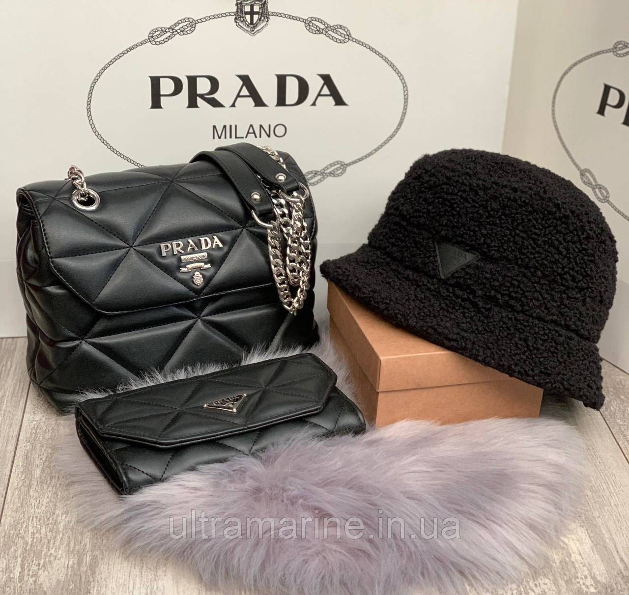 Модна жіноча чорна сумка з ручками Prada Прада