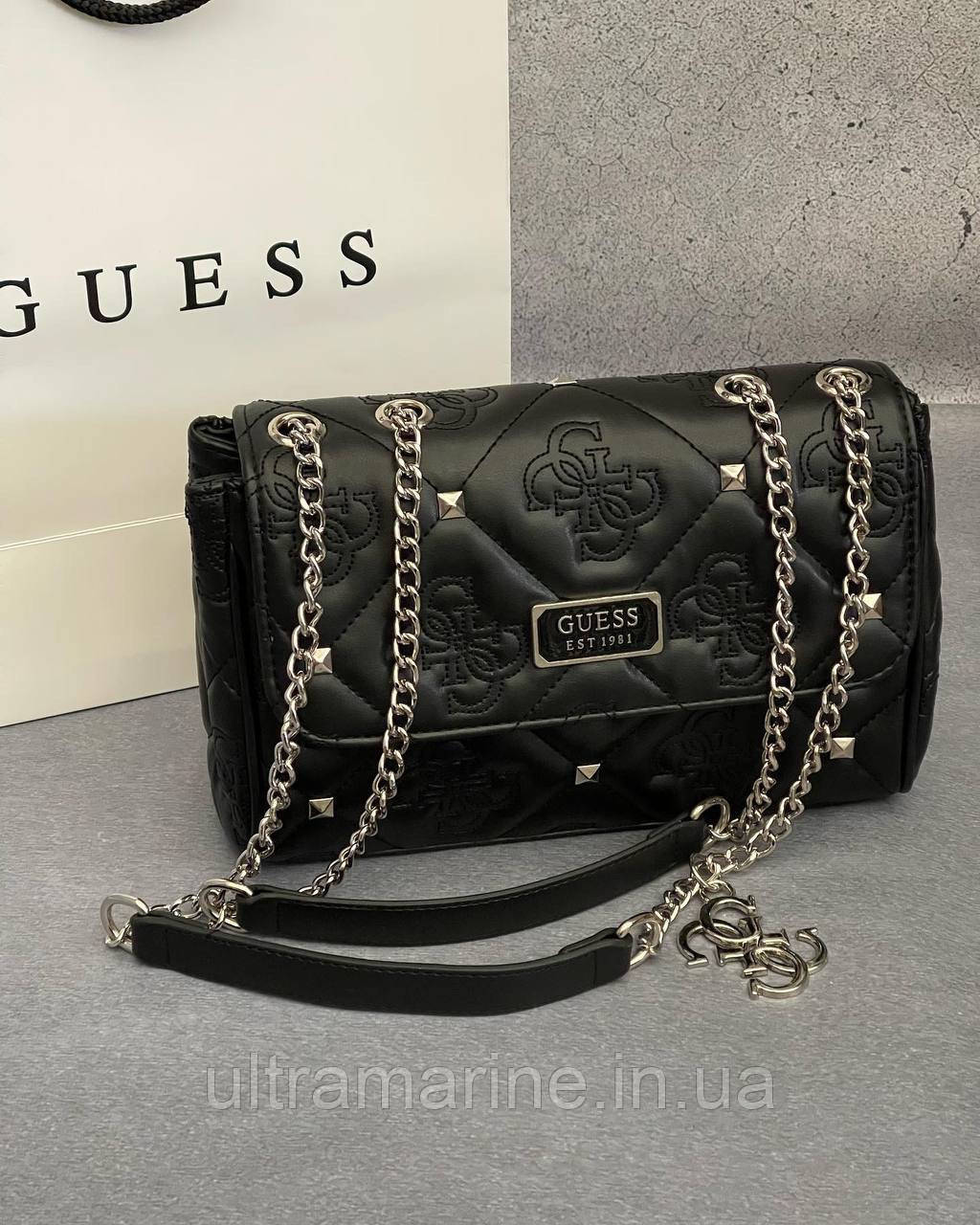 Модна чорна сумка з ручками Guess 22*15sм (канальна копія бренду Гесс, Туреччина)