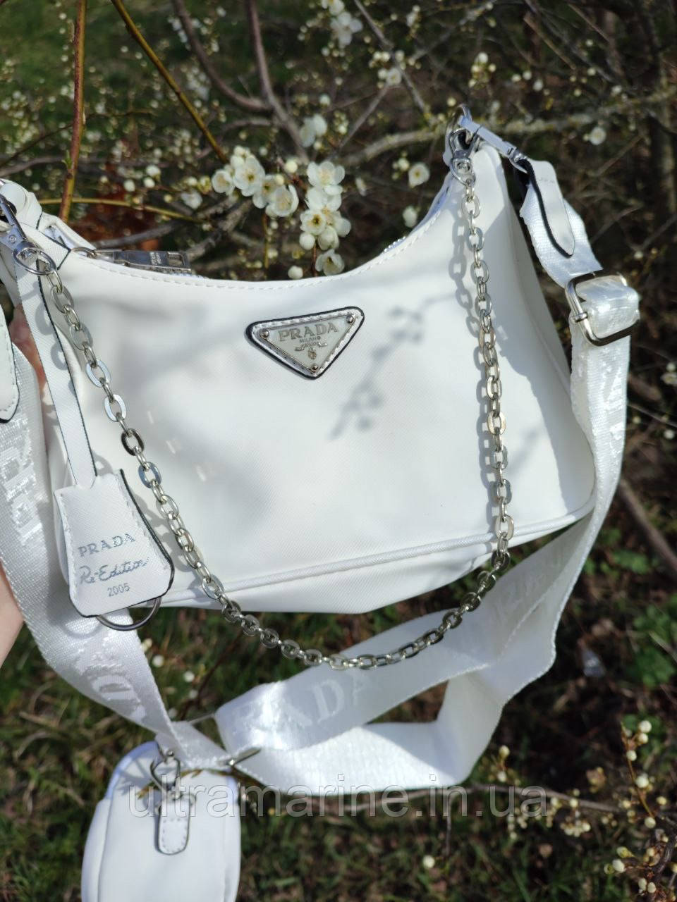 Модна жіноча маленька біла сумка Prada Прада Прада мінім