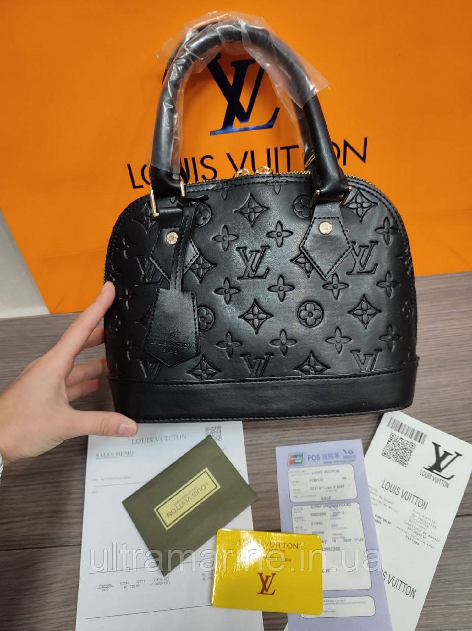 Класична жіноча сумка Louis Vuitton 30х19х12см Black Monogram чорна еко-шкіра бренд Луї Віттон
